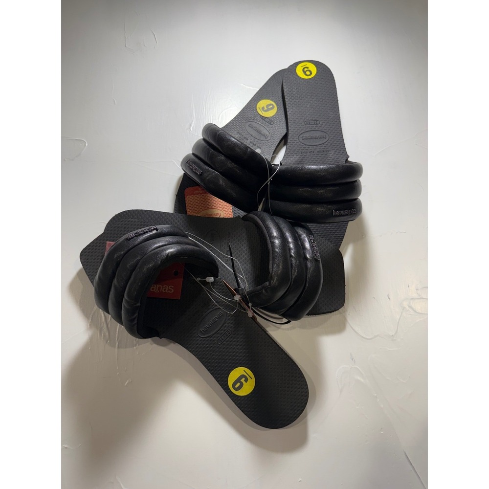 Havaianas you Milan Square Puffy flip flop Slides Black Sandals Womens 9 NWT